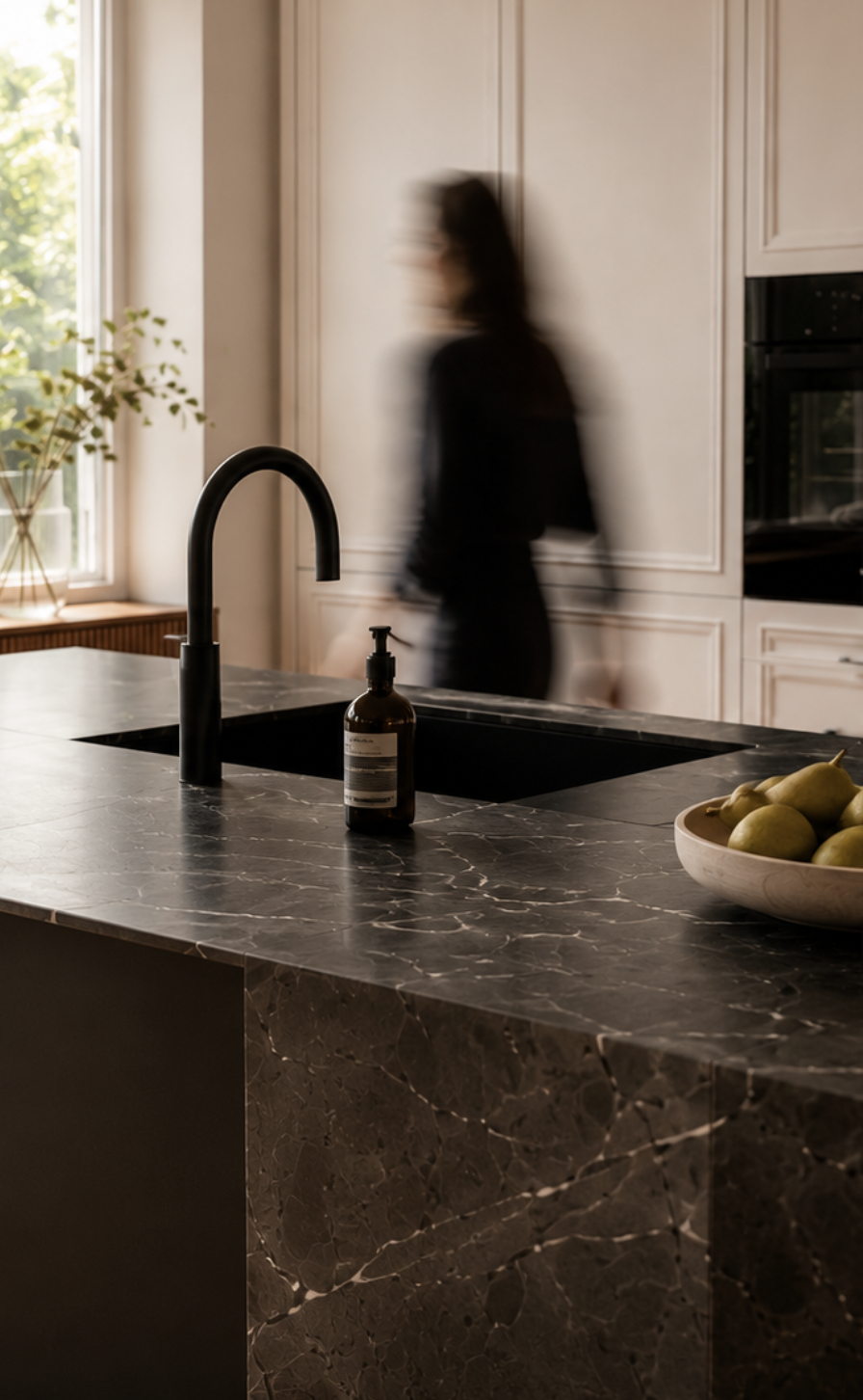 Nero Marquina, honed.