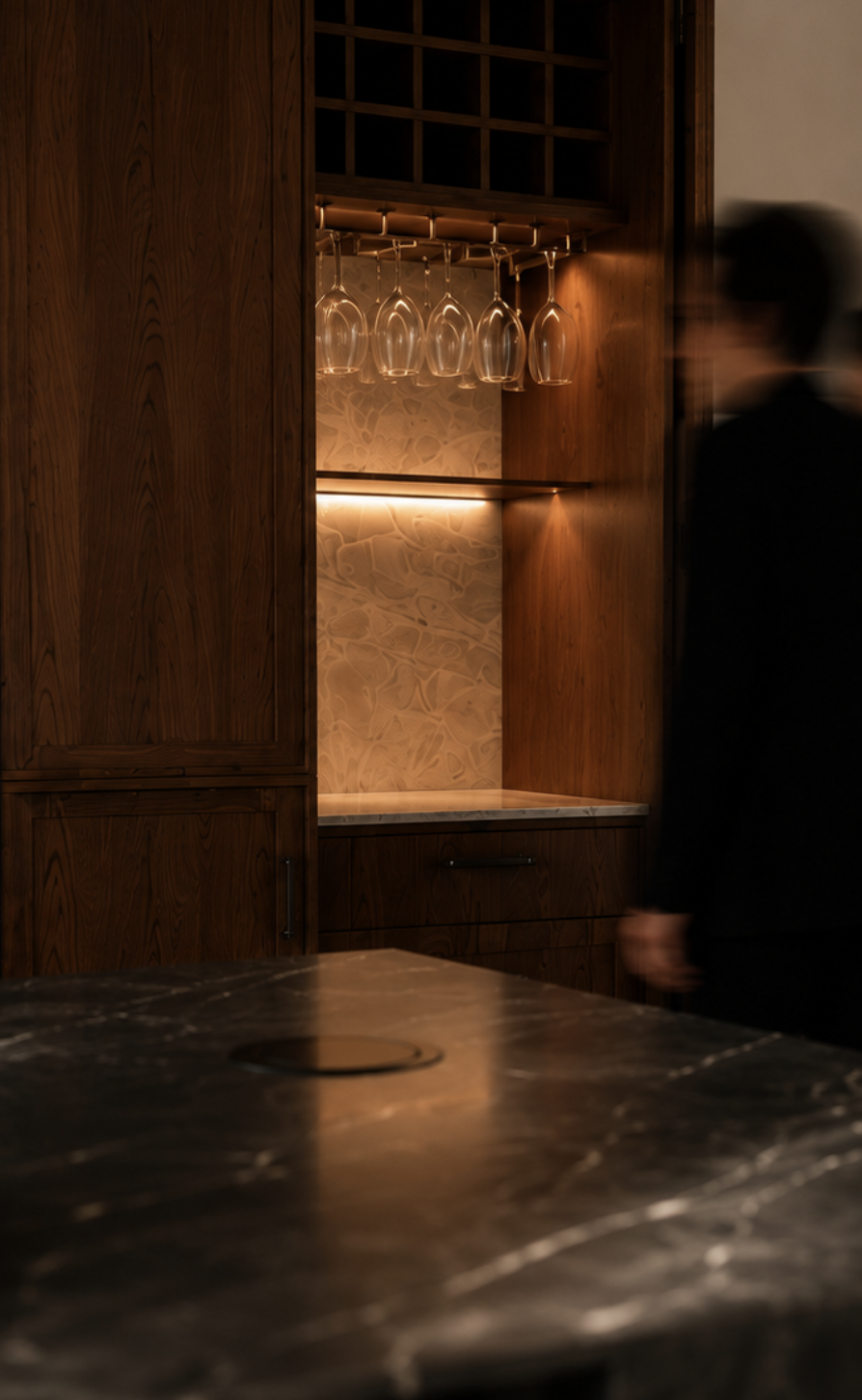 The walnut drinks cabinet.